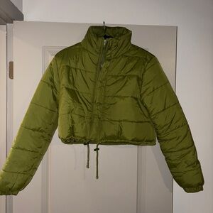 Green Cropped Puffer Jacket